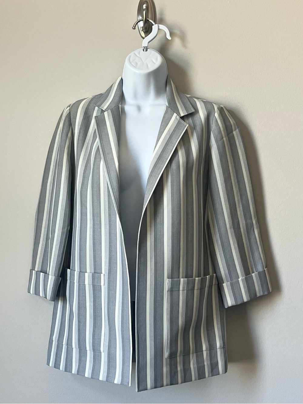 Gray and Cream Pinstripe Blazer Sz M